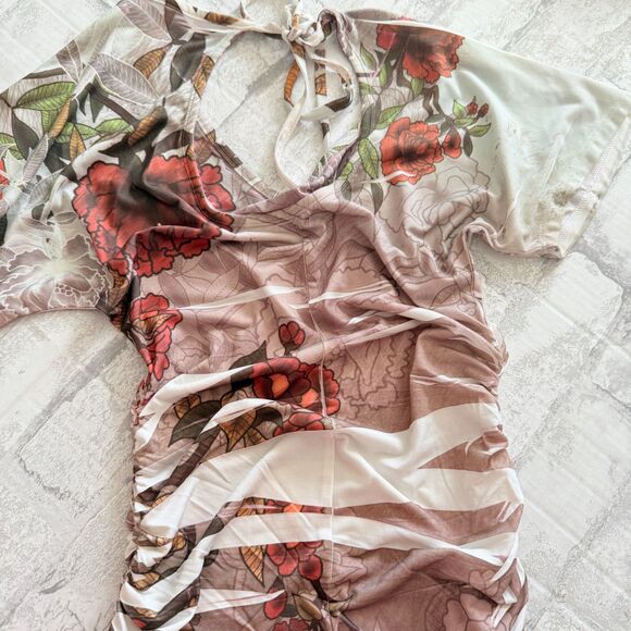 Rue 21 Y2K V-Neck Lightweight Short Sleeve Ruched Side Floral Tunic Top S - Picture 8 of 8